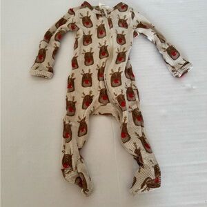 Spearmint Love Reindeer Organic Waffle Zip Footie Onesie 0-3 months Unisex